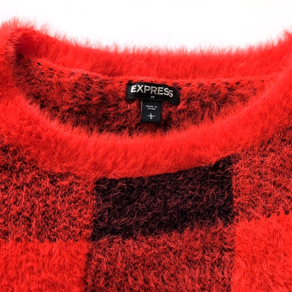 Express Buffalo Plaid Fuzzy Sweater, Size Women's Large - Picture 7 of 10